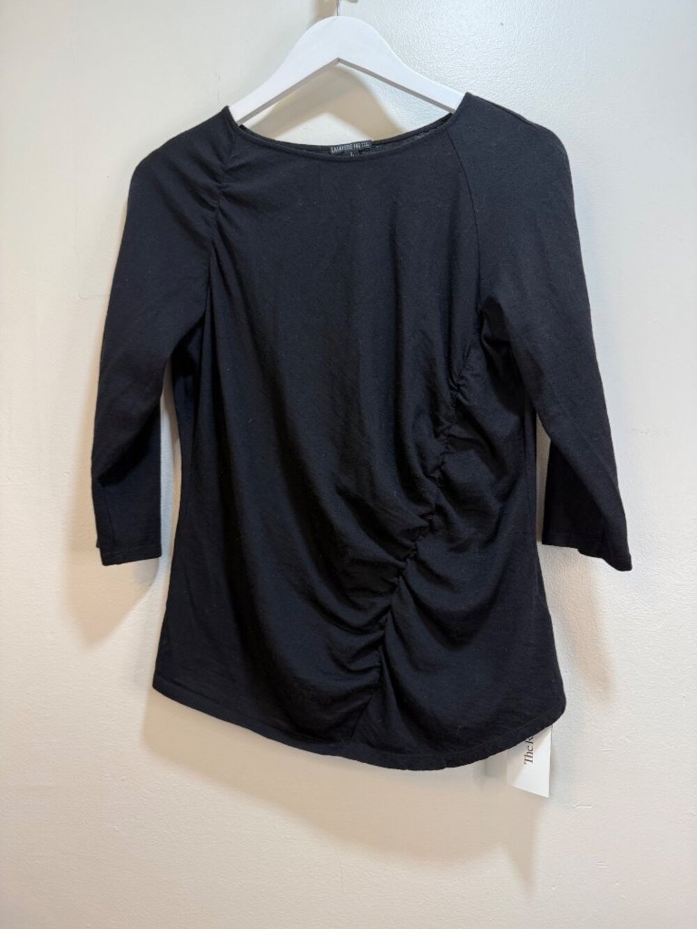 Lafayette 148 Boatneck 3/4 Sleeve Lagenlook Ruched Wool Blend Top LG - Picture 1 of 9